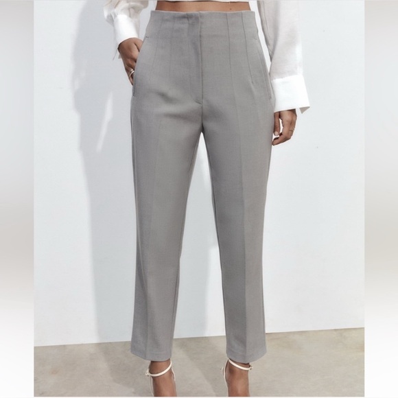 Zara High Waist Grey Trousers - Picture 2 of 8